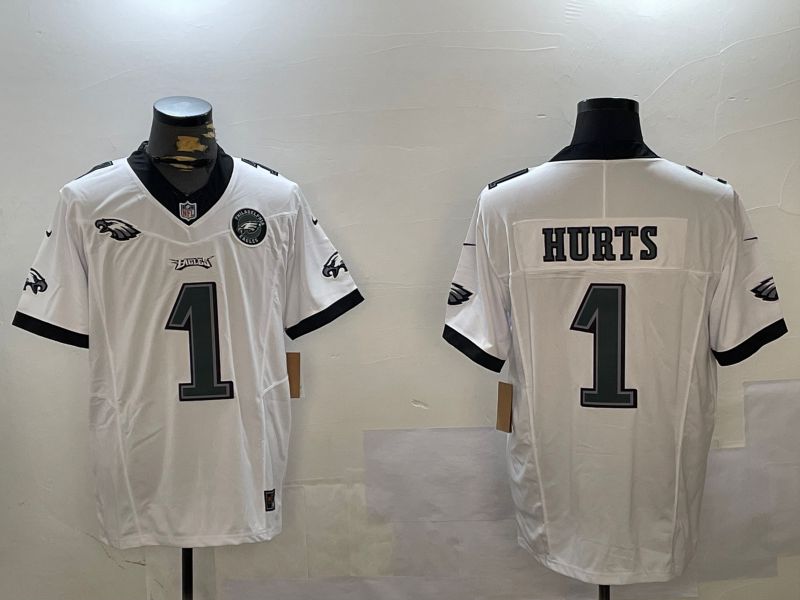 Men Philadelphia Eagles #1 Hurts White three generations 2024 Nike Limited NFL Jersey style 1